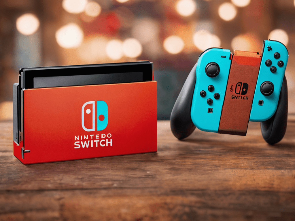 Nintendo Switch console surrounded by vibrant game boxes